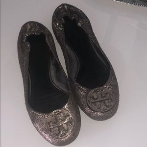 Size 7 pair of sparkly silver Tory Burch flats